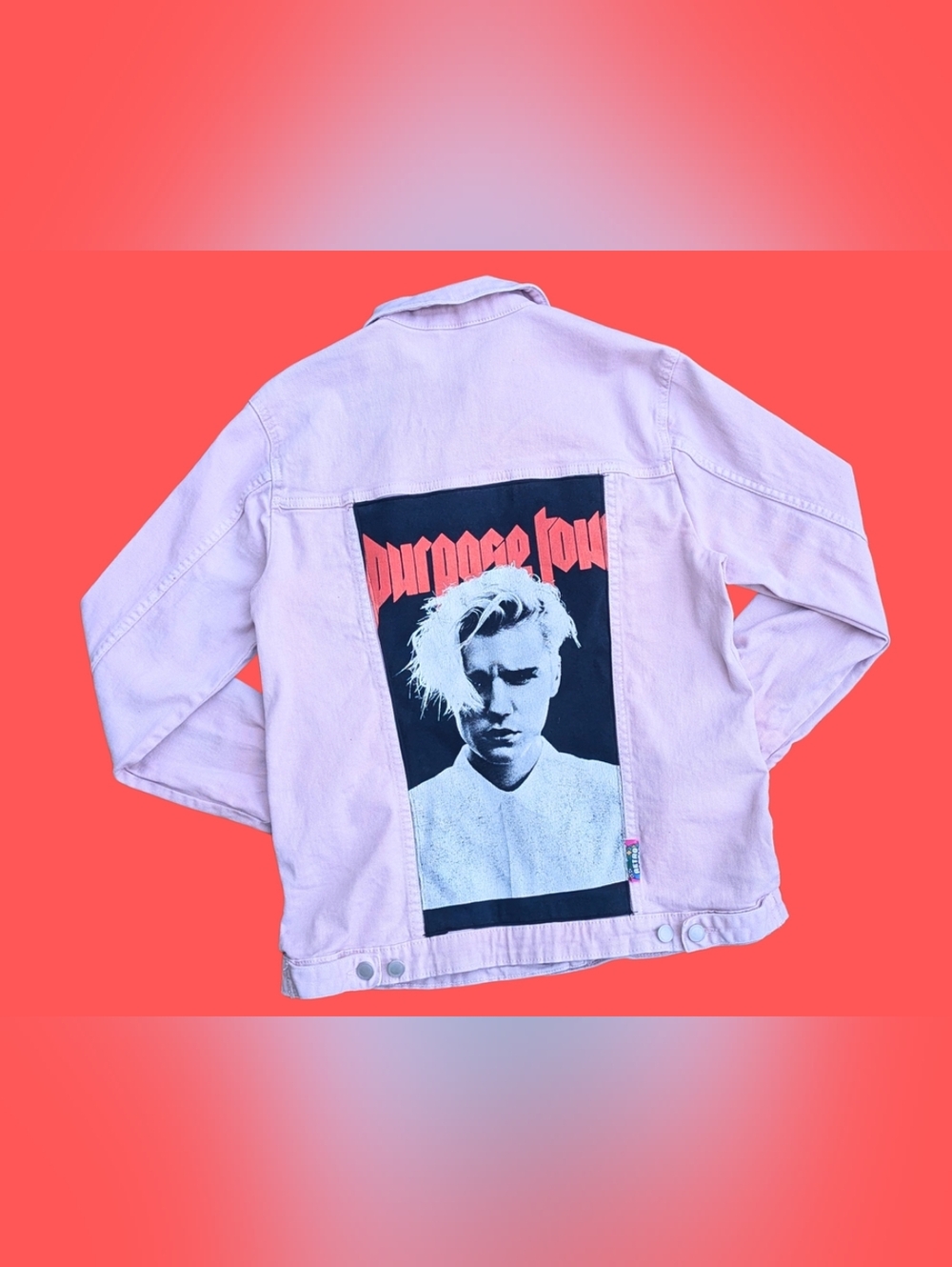 Handmade, Upcycled Justin Bieber, Purpose Tour Pink Denim Jacket Size M